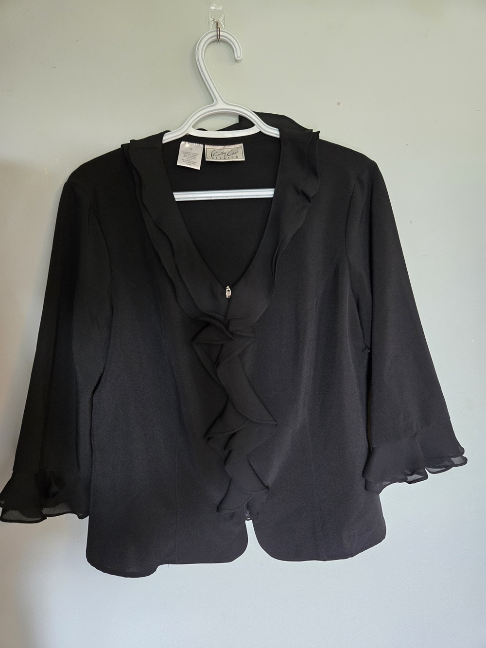 Carol Rose Black Ruffle-Front Blouse